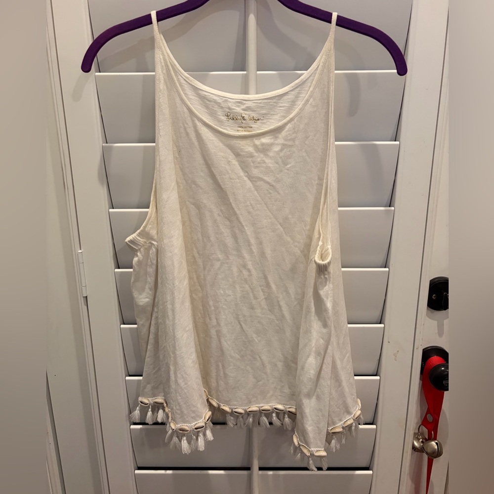 Lilly Pulitzer Cream Tank Top with Sea Shell Tassels